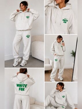 White Fox Vol. 3 Matching Hoodie & Jogger Set Light Gray Green Logo Oversized